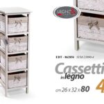 CASSETTIERA LEGNO 4 CASSETTI VIMINI SLIM SALVASPAZIO BIANCA COMODINO 80*26*32 CM