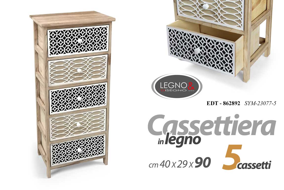 8025569862892 CASSETTIERA MOBILETTO SLIM SALVASPAZIO 5 CASSETTI LEGNO NATUR MARRONE 90*40*29cm - immagine 1