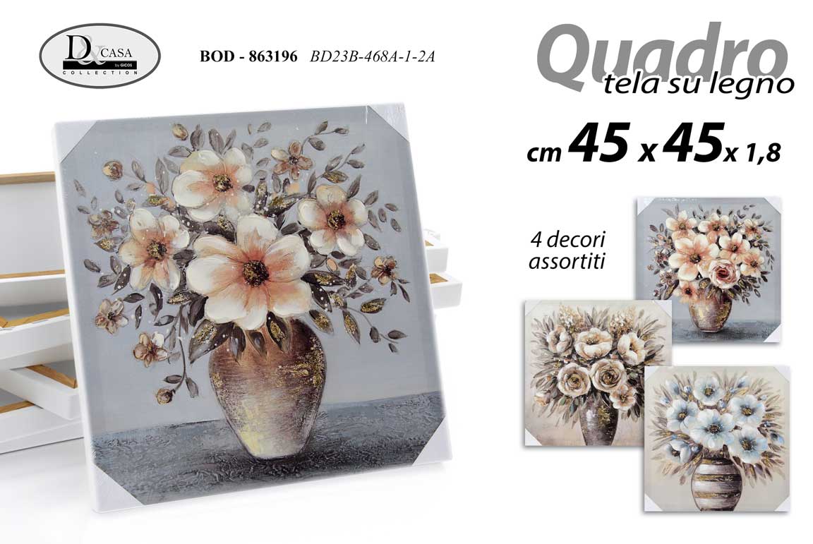8025569863196 QUADRO STAMPA SU TELA Canvas LEGNO FIORI FIORE VASO COLOR ASSORTITI B 45*45 cm - immagine 1