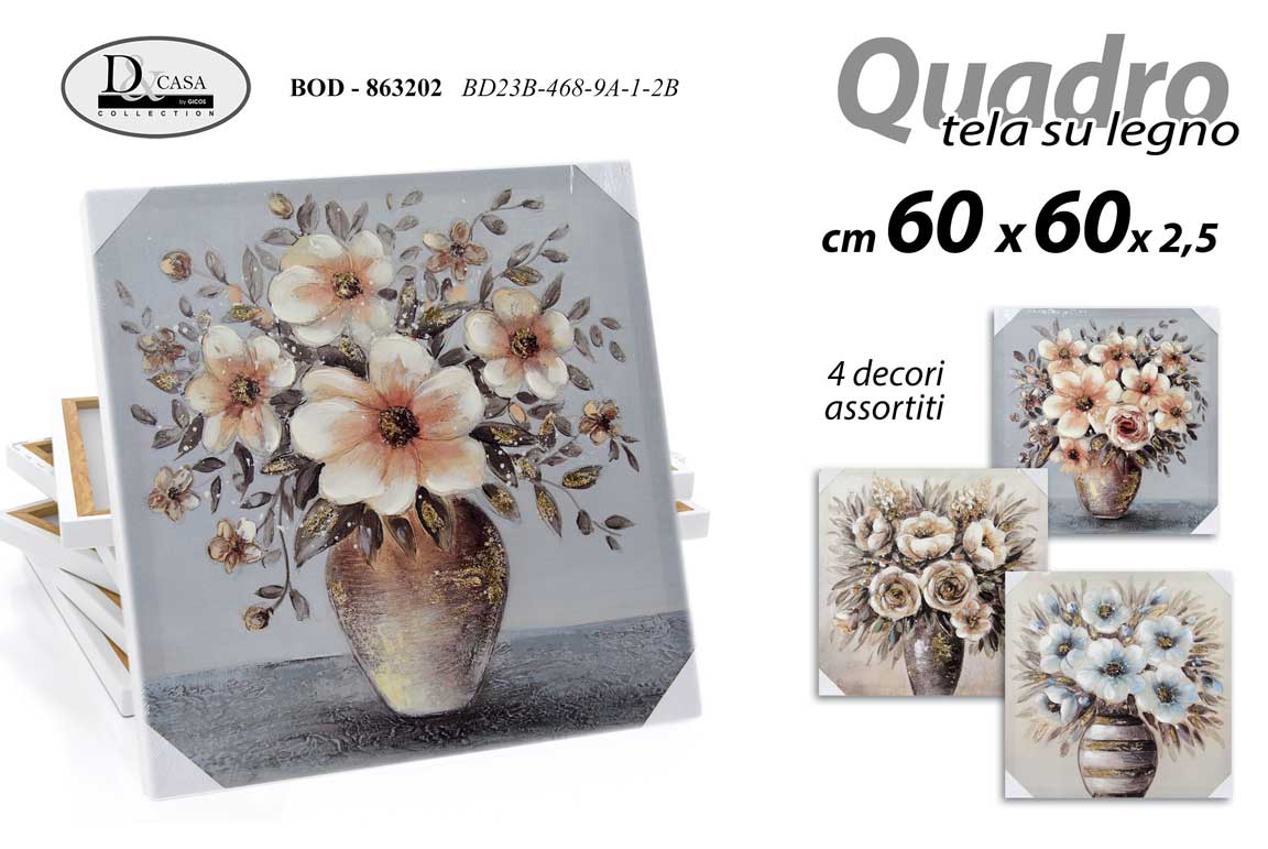 8025569863202 QUADRO STAMPA SU TELA Canvas LEGNO FIORI FIORE VASO COLOR ASSORTITI B 60*60 cm - immagine 1