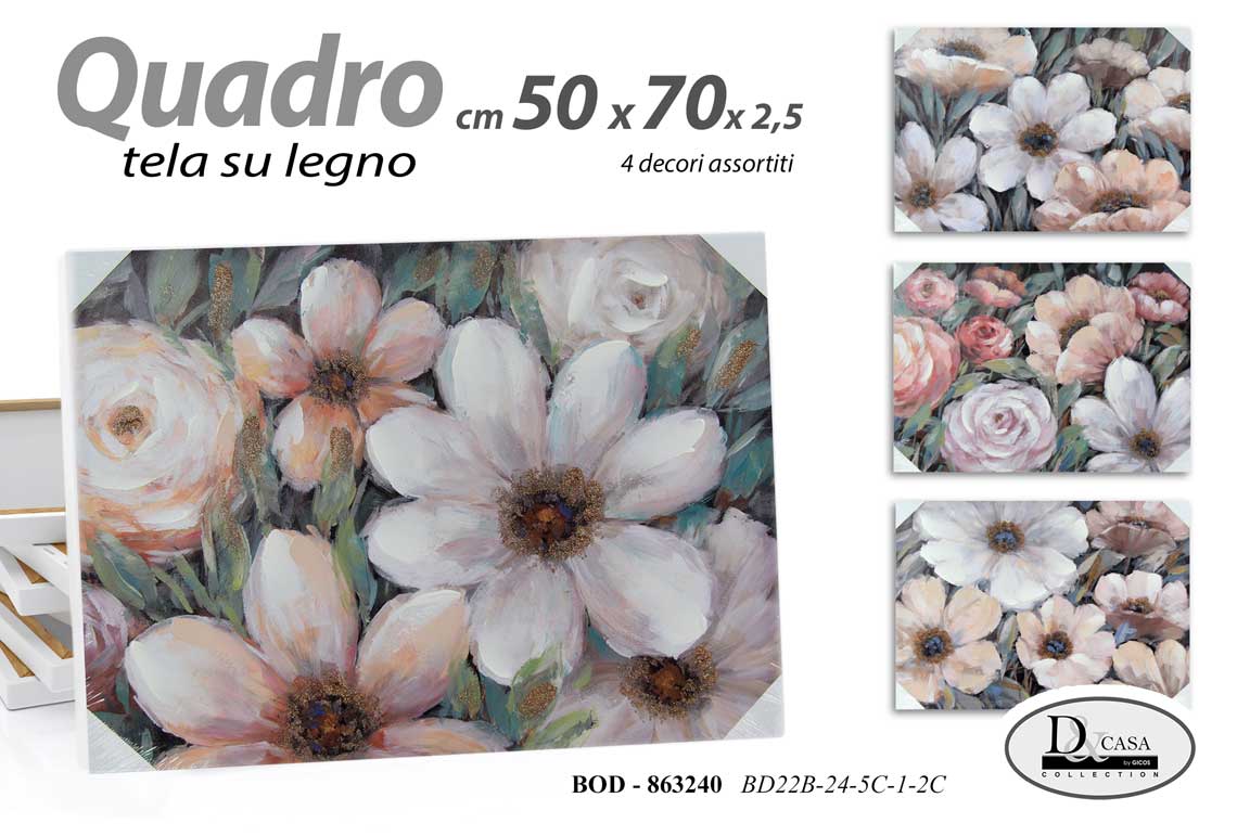 8025569863240 QUADRO STAMPA SU TELA Canvas LEGNO FIORI FIORE COLOR ASSORTITI ZOOM 50*70 cm - immagine 1