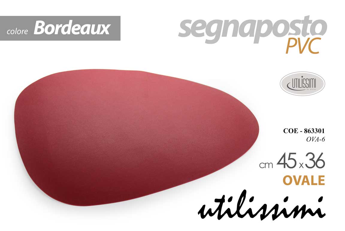 8025569863301 Segnaposto sottopiatto ovale tovaglietta americana elegante pvc bordeaux 45x36 - immagine 1
