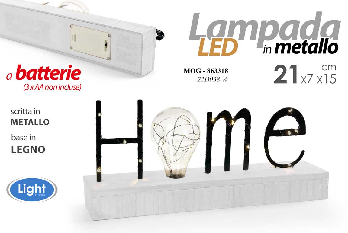 8025569863318 LAMPADA LUMETTO Decorativa TAVOLO LEGNO Luce LED Metallo HOME BIANCO 34*15 CM - immagine 1