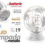 LAMPADA LUMETTO DA TAVOLO ABAT JOUR METALLO BIANCO MAPPAMONDO LED MONDO 19 cm