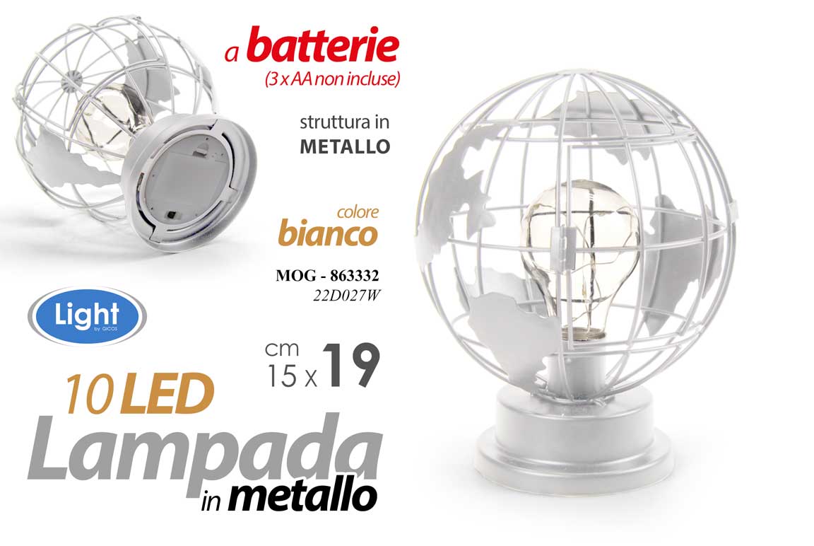 8025569863332 LAMPADA LUMETTO DA TAVOLO ABAT JOUR METALLO BIANCO MAPPAMONDO LED MONDO 19 cm - immagine 1