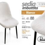 SEDIA METALLO TESSUTO BIANCA PIEDI NERI SALOTTO SALA PRANZO ATTESA 88*44*48 cm