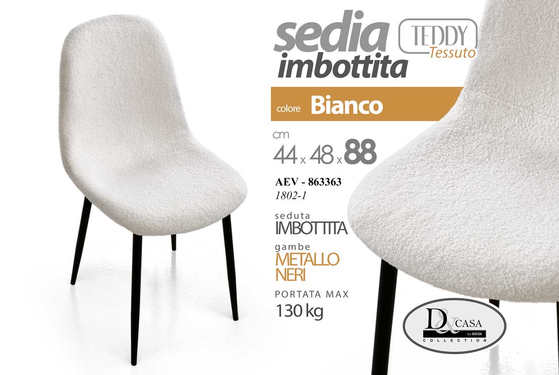 8025569863363 SEDIA METALLO TESSUTO BIANCA PIEDI NERI SALOTTO SALA PRANZO ATTESA 88*44*48 cm - immagine 1