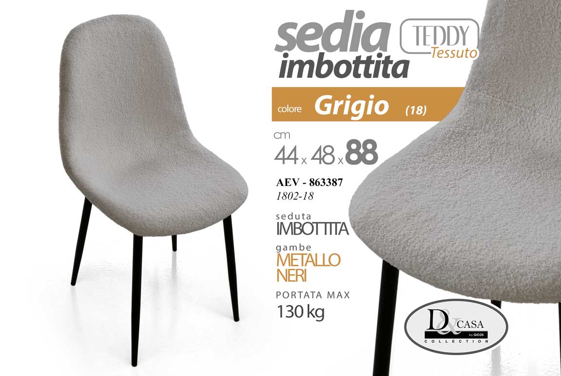 8025569863387 SEDIA METALLO TESSUTO GRIGIO PIEDI NERI SALOTTO SALA PRANZO ATTESA 88*44*48 cm - immagine 1