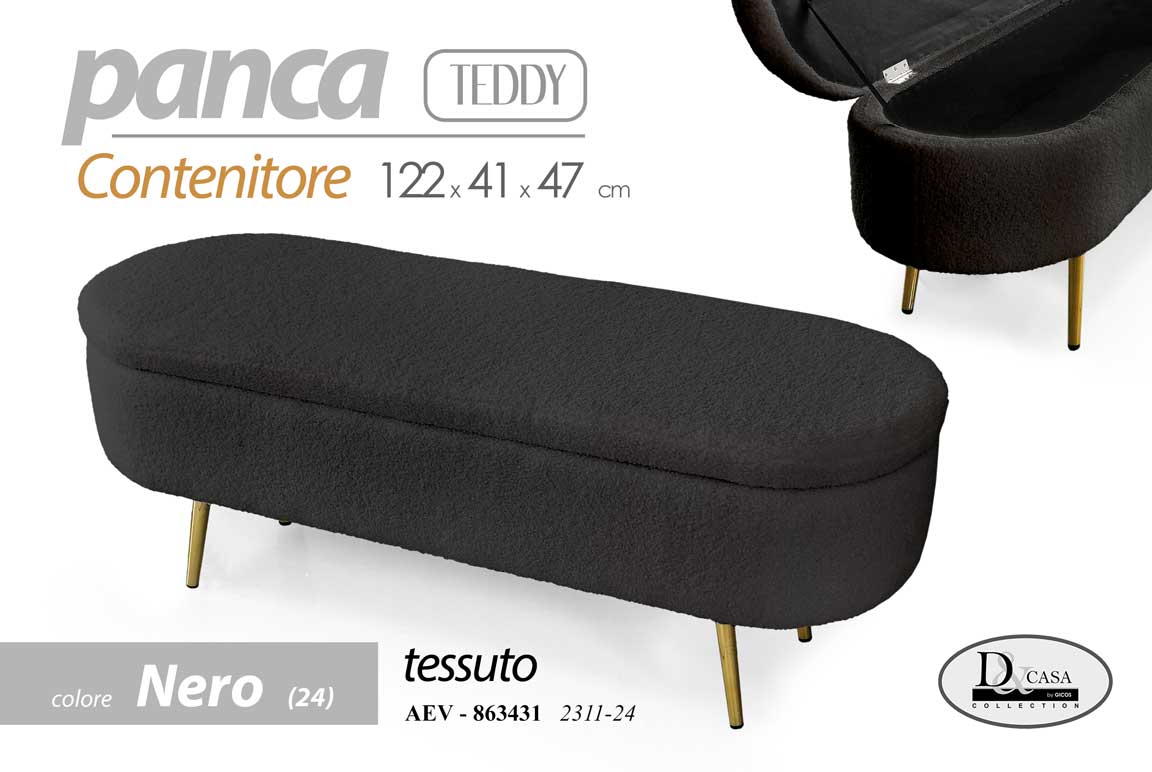 8025569863431 PANCA CONTENITORE TESSUTO Cassapanca POUF BAULE PIEDI METALLO ORO 122*41*h47 cm - immagine 1