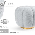 POUF SGABELLO POGGIAPIEDI ELEGANTE MODERNO FIORE ORO TEDDY TONDO BIANCO Ø45*43cm