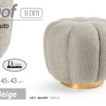 POUF SGABELLO POGGIAPIEDI ELEGANTE MODERNO FIORE ORO TEDDY TONDO CREMA Ø45*43cm