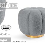 POUF SGABELLO POGGIAPIEDI ELEGANTE MODERNO FIORE ORO TEDDY TONDO GRIGIO Ø45*43cm