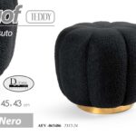 POUF SGABELLO POGGIAPIEDI ELEGANTE MODERNO FIORE ORO TEDDY TONDO NERO Ø45*43cm