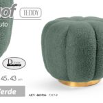 POUF SGABELLO POGGIAPIEDI ELEGANTE MODERNO FIORE ORO TEDDY TONDO VERDE Ø45*43cm
