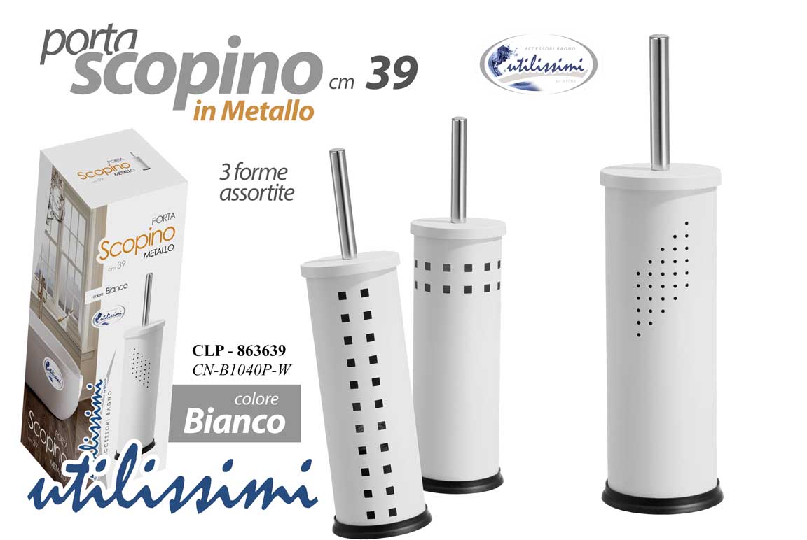 8025569863639 Portascopino da bagno Porta Scopino WC Spazzolone Water METALLO BIANCO 39*10 cm - immagine 1