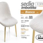 SEDIA TESSUTO BIANCA METALLO PIEDI ORO SALOTTO SALA PRANZO ATTESA TEDDY 48*44*88