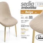 SEDIA TESSUTO BEIGE METALLO PIEDI ORO SALOTTO SALA PRANZO ATTESA TEDDY 48*44*88