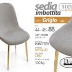 SEDIA TESSUTO GRIGIO METALLO PIEDI ORO SALOTTO SALA PRANZO ATTESA TEDDY 48*44*88