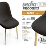 SEDIA TESSUTO NERO METALLO PIEDI ORO SALOTTO SALA PRANZO ATTESA TEDDY 48*44*88