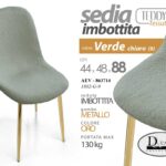 SEDIA TESSUTO VERDE METALLO PIEDI ORO SALOTTO SALA PRANZO ATTESA TEDDY 48*44*88c