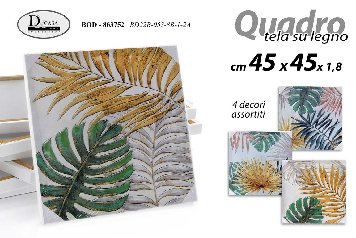 8025569863752 QUADRO STAMPA SU TELA Canvas LEGNO DECO PIANTE FOGLIE COLOR ASSORTITI 45*45 cm - immagine 1