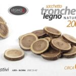 SACCHETTO TRONCHETTI DECORATIVI DISCHI LEGNO NATURALE BRICOLAGE ARTE 200 GR 6cm