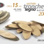 SACCHETTO TRONCHETTI DECORATIVI DISCHI LEGNO NATURALE BRICOLAGE ARTE 200 GR 15cm