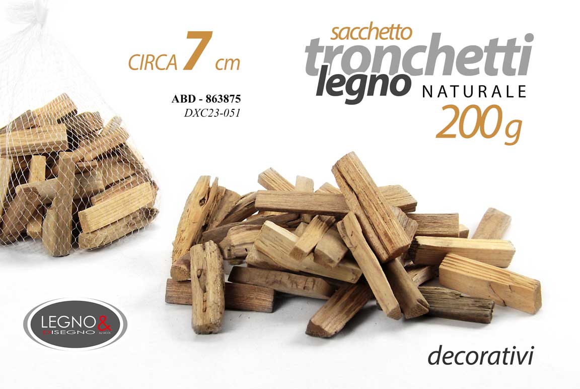 8025569863875 SACCHETTO TRONCHETTI DECORATIVI TRONCO LEGNO NATURALE BRICOLAGE ARTE 200 GR 7 CM - immagine 1