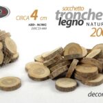 SACCHETTO TRONCHETTI DECORATIVI DISCHI LEGNO NATURALE SEGNAPOSTO 200 GR 4 CM