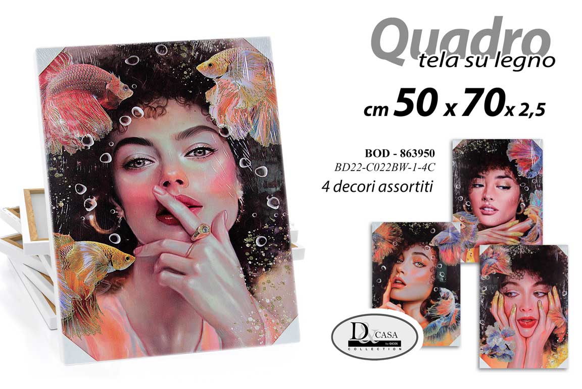 8025569863950 QUADRO STAMPA SU TELA Canvas LEGNO SGUARDO Donna FIORI POSA COLOR ASSORT 50*70cm - immagine 1