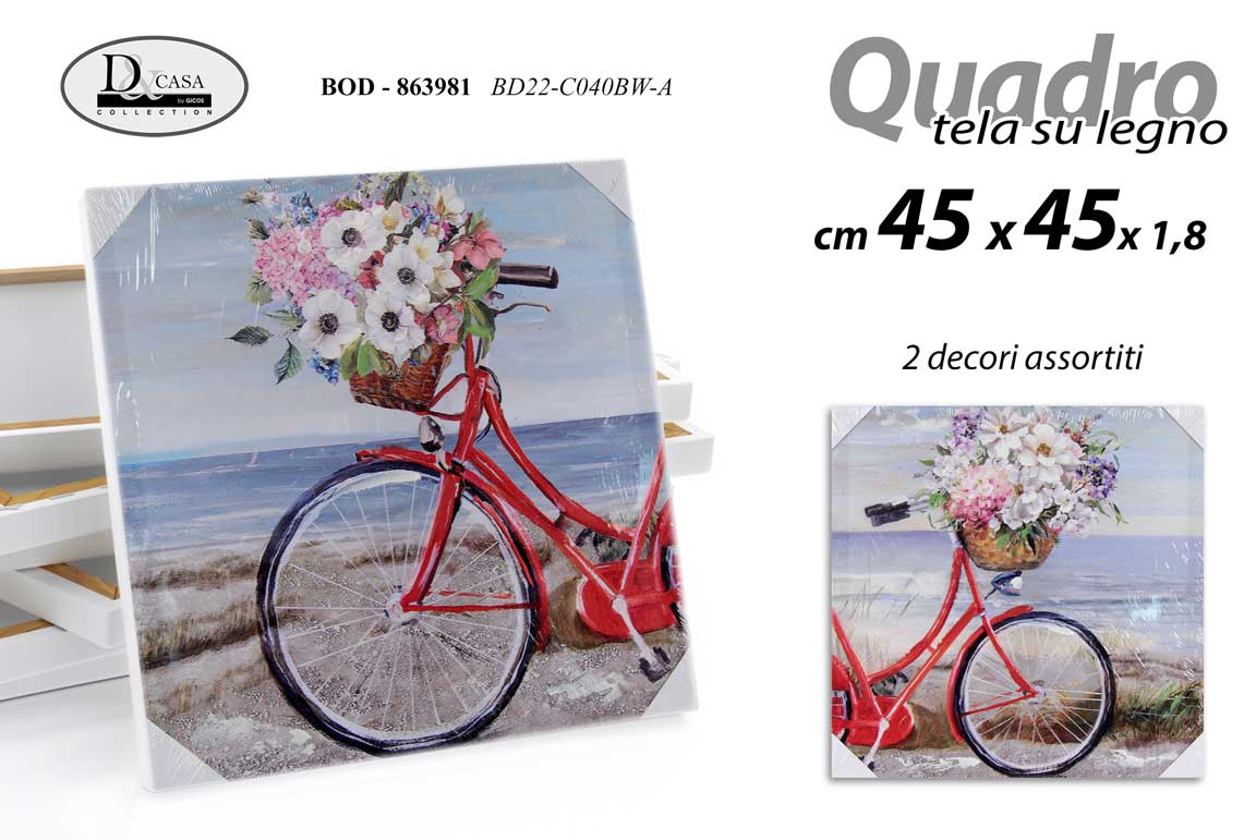 8025569863981 QUADRO STAMPA SU TELA Canvas LEGNO FIORI MARE ESTATE BICICLETTA ASSORT 45*45cm - immagine 1