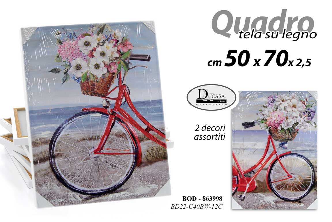 8025569863998 QUADRO STAMPA SU TELA Canvas LEGNO FIORI MARE ESTATE BICICLETTA ASSORT 50*70cm - immagine 1