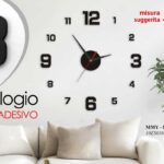 OROLOGIO ADESIVO DA PARETE MURO MODERNO VINTAGE SILENZIOSO NUMERI NERI 50 CM