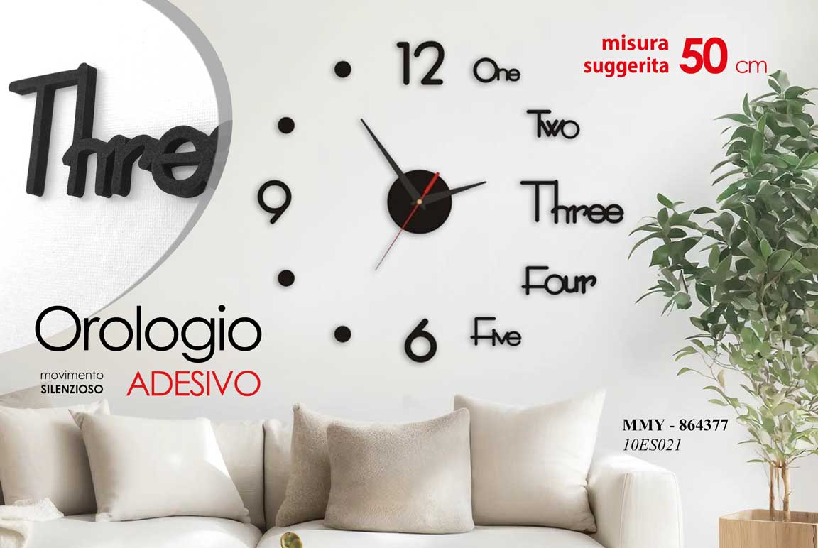 8025569864377 OROLOGIO ADESIVO DA PARETE MURO MODERNO VINTAGE SILENZIOSO NUMERI CHIC 50 CM - immagine 1