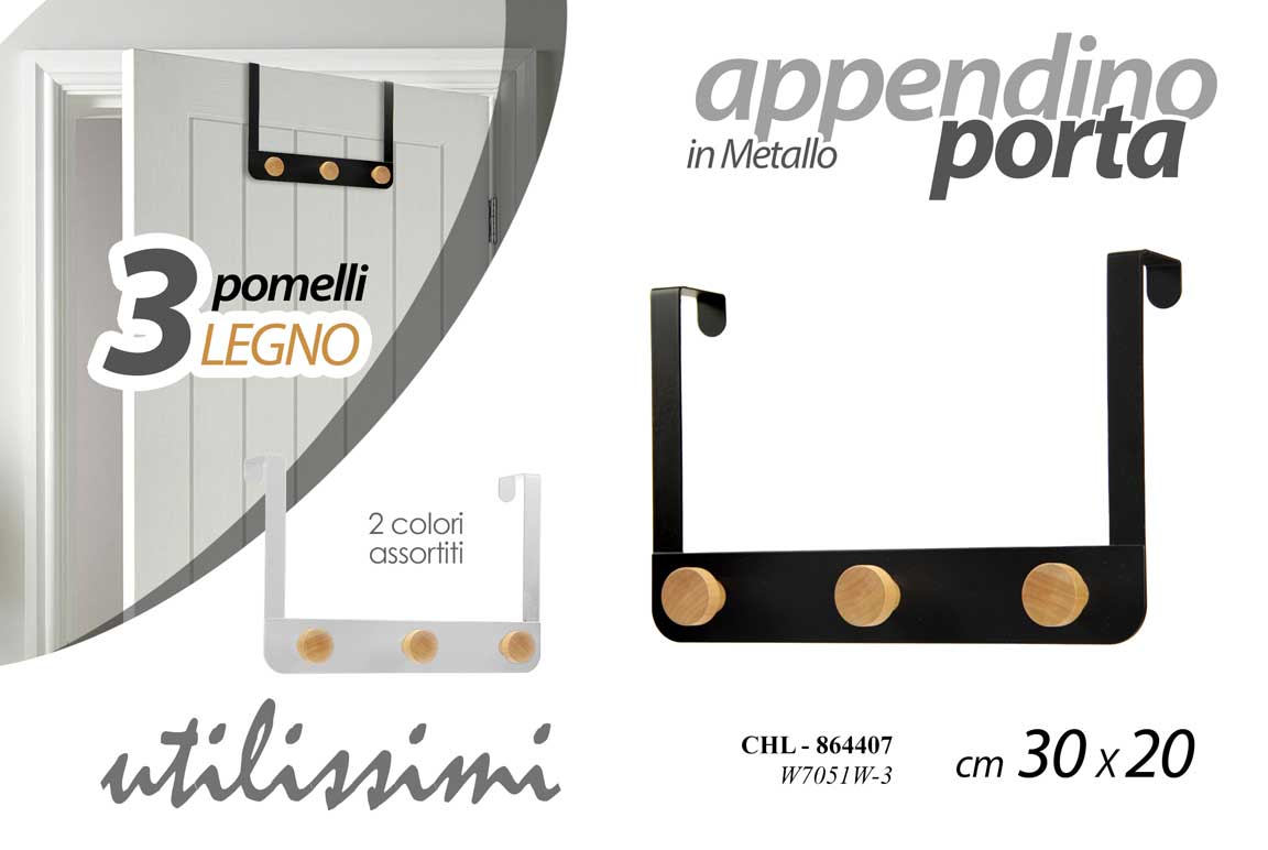 8025569864407 Appendiabiti per porta bagno camera 3 ganci salvaspazio metallo legno ass 30 cm - immagine 1