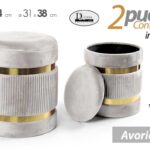 2 POUF CILINDRICO CONTENITORE MODERNO POGGIAPIEDI SGABELLO VELLUTO AVORIO ORO