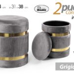 2 POUF CILINDRICO CONTENITORE MODERNO POGGIAPIEDI SGABELLO VELLUTO ORO h44-38