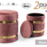 2 POUF CILINDRICO CONTENITORE MODERNO POGGIAPIEDI SGABELLO VELLUTO ROSA ORO CHIC