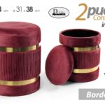2 POUF CILINDRICO CONTENITORE MODERNO POGGIAPIEDI SGABELLO VELLUTO ORO BORDEAUX