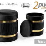 2 POUF CILINDRICO CONTENITORE MODERNO POGGIAPIEDI SGABELLO VELLUTO NERO ORO