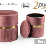 2 POUF CILINDRICO CONTENITORE MODERNO POGGIAPIEDI SGABELLO VELLUTO ROSA ORO F