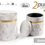 2 POUF CILINDRICO CONTENITORE MODERNO POGGIAPIEDI SGABELLO VELLUTO AVORIO 44-38