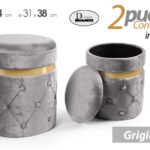 2 POUF CILINDRICO CONTENITORE MODERNO POGGIAPIEDI SGABELLO VELLUTO GRIGIO h44-38