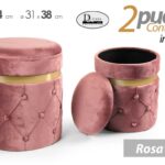 2 POUF CILINDRICO CONTENITORE MODERNO POGGIAPIEDI SGABELLO VELLUTO ROSA ORO