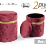 2 POUF CILINDRICO CONTENITORE MODERNO POGGIAPIEDI SGABELLO VELLUTO ORO BORDEAUX