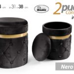 2 POUF CILINDRICO CONTENITORE MODERNO POGGIAPIEDI SGABELLO VELLUTO NERO H44-38