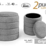 2 POUF CONTENITORE POGGIAPIEDI ELEGANTE MODERNO TONDO GRIGIO Ø43-35 h45/40 CM