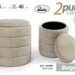 2 POUF CONTENITORE POGGIAPIEDI ELEGANTE MODERNO TONDO BEIGE Ø43-35 h45/40 CM