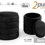 2 POUF CONTENITORE POGGIAPIEDI ELEGANTE MODERNO TONDO NERO Ø43-35 h45/40 CM