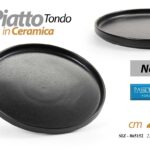 Piatto piano tondo ceramica nero design moderno cucina tavola elegante 27 cm